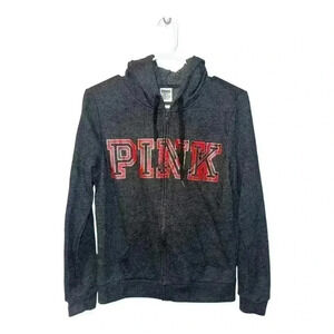 PINK Gray/Red Logo Full Zip Hoodie, Medium